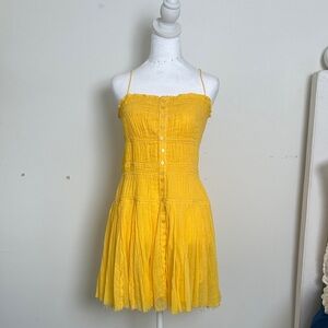 Free People Sunny Yellow Button-Front Mini Dress